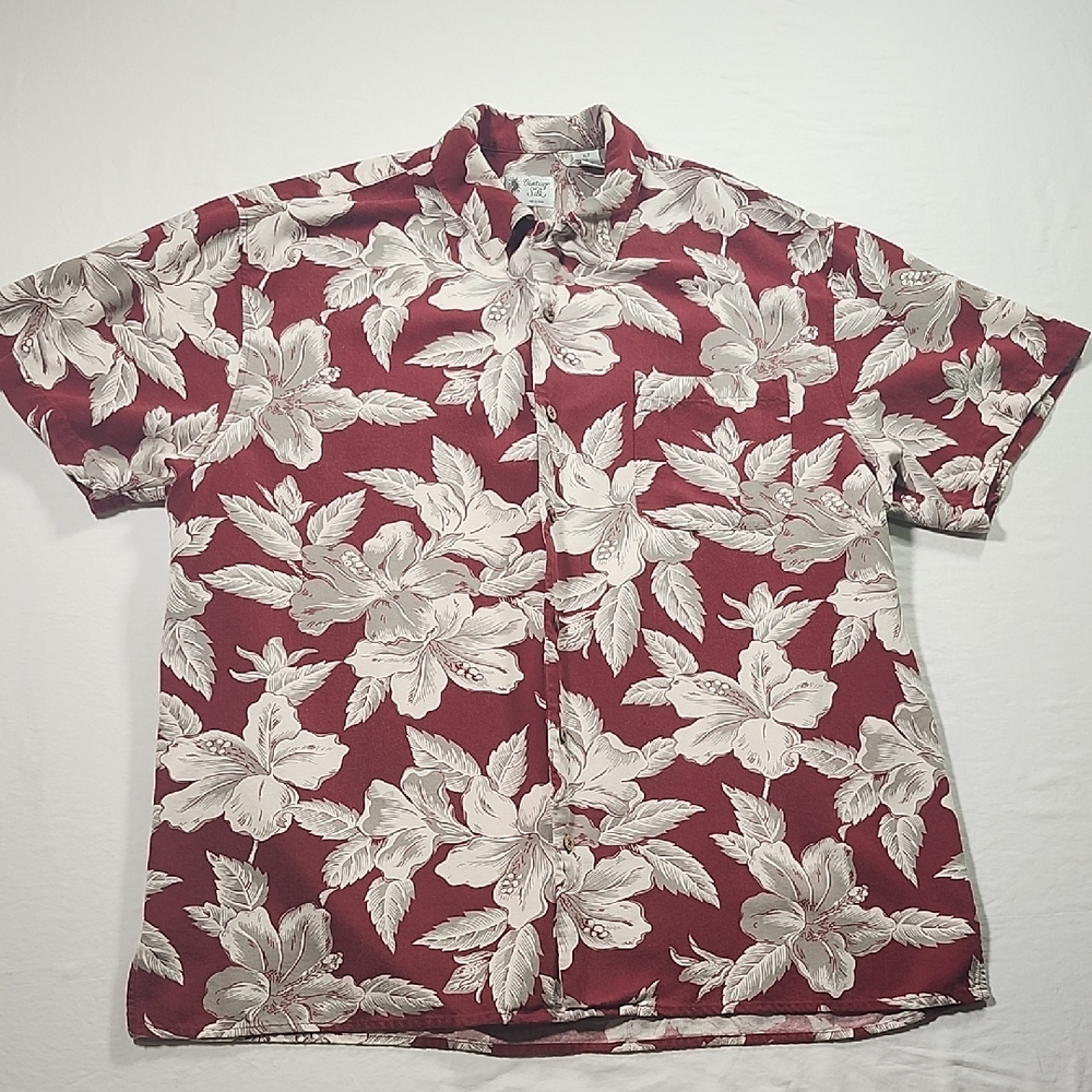 Vintage Red and White Floral Casual Button Down Shirt